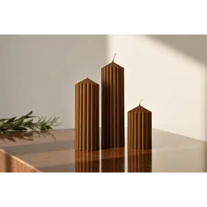 Set of 3 Textured Ribbed Pillar Candle