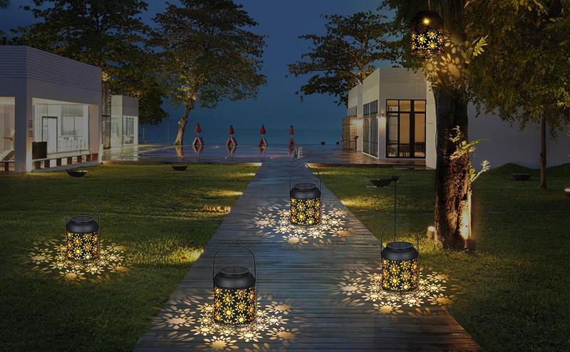 LeiDrail Solar Hanging Lantern with Floral Cutout Pattern – Waterproof Metal Outdoor Garden Light
