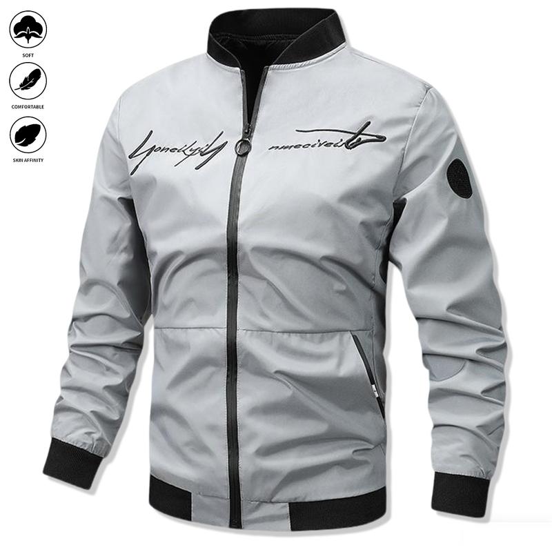 Men's letter embroidered casual bomber jacket for everyday life, home, outdoor, work and leisure.Men's jacket, men's loose outdoor cycling casual fashion jacket, the jacket is designed in solid color, suitable for mature men fits