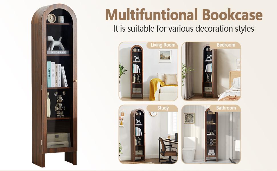 【New Upgrade】Giratree 66.93" H Arched Bookcase, 5-Tier Arched Cabinet Bookcase with Adjustable Shelves, Acrylic Glass Cabinet Door for Living Room, Reading Room and Bedroom 【New Upgrade】Giratree 66.93" H Arched Bookcase, 5-Tier Arched Cabinet Bookcase with Adjustable Shelves, Acrylic Glass Cabinet Door for Living Room, Reading Room and Bedroom