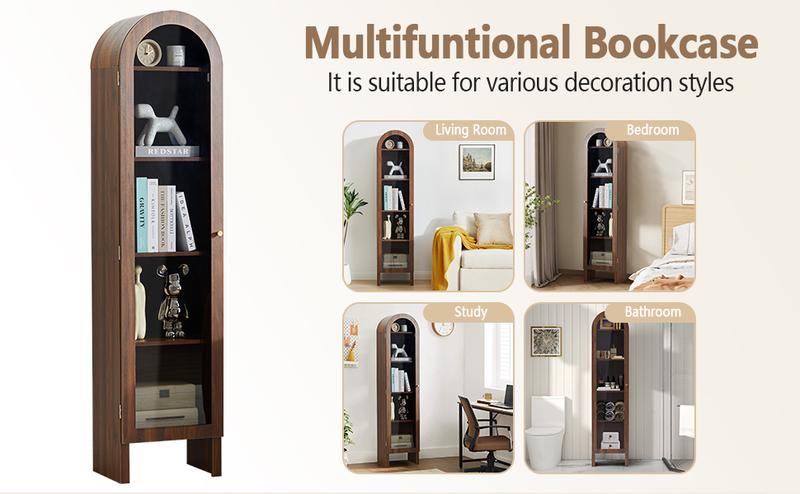 【New Upgrade】Giratree 66.93" H Arched Bookcase, 5-Tier Arched Cabinet Bookcase with Adjustable Shelves, Acrylic Glass Cabinet Door for Living Room, Reading Room and Bedroom