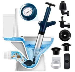 High Pressure Toilet Plunge, Toilet Plunger Drain Clog Remover, Multi-Drain Unclogger For Toilets, Bathroom, Sink,   Kitchen Clogs, Stainless Steel Design With Real-Time Pressure Gauge