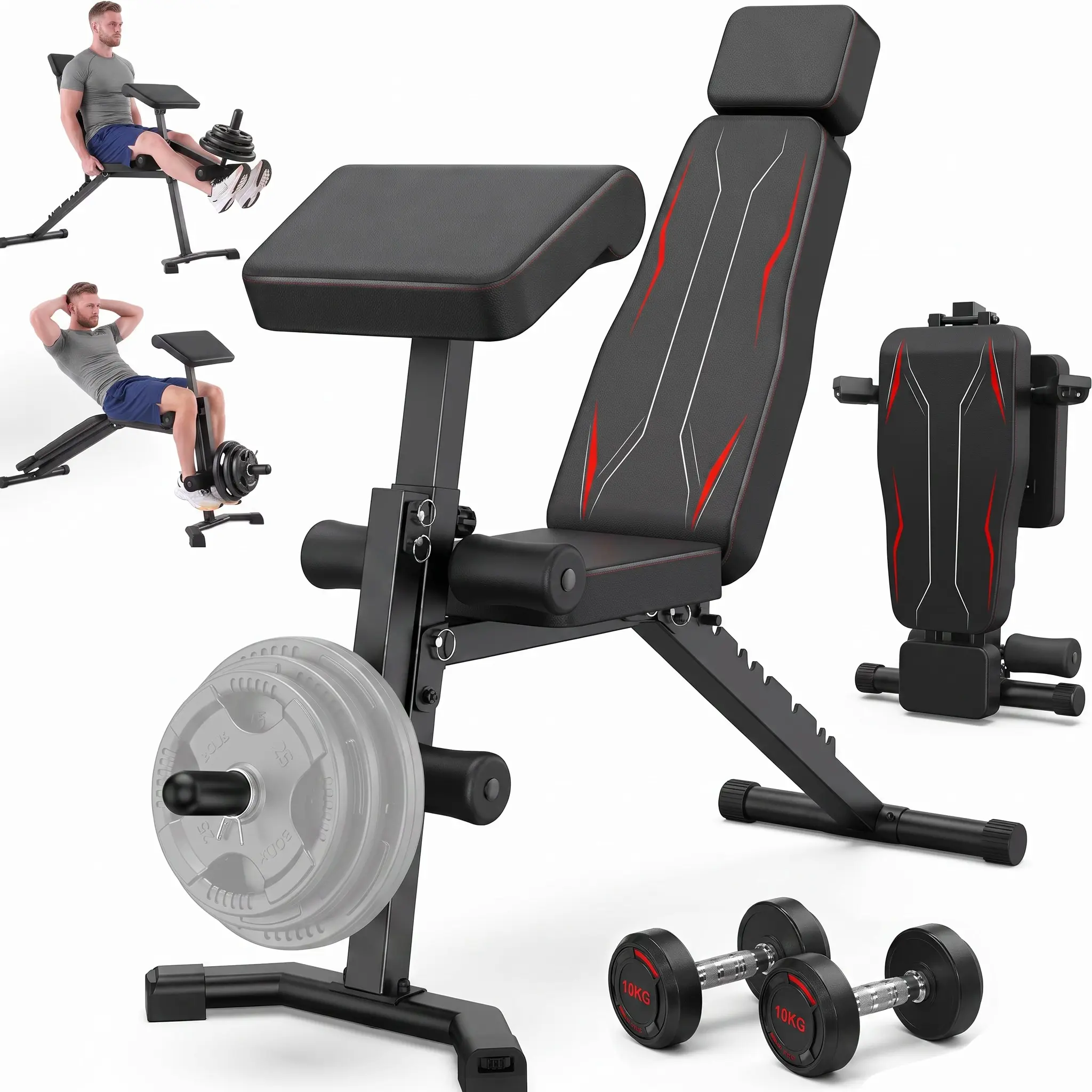 OPPSDECOR Adjustable Weight Bench - 1000LBS Capacity Heavy Duty Foldable Workout Bench for Full Body Exercise, Flat/Incline/Decline, Bench Press for Home Gym with Preacher Pad & Leg Extension tiktokshopbacktoschool