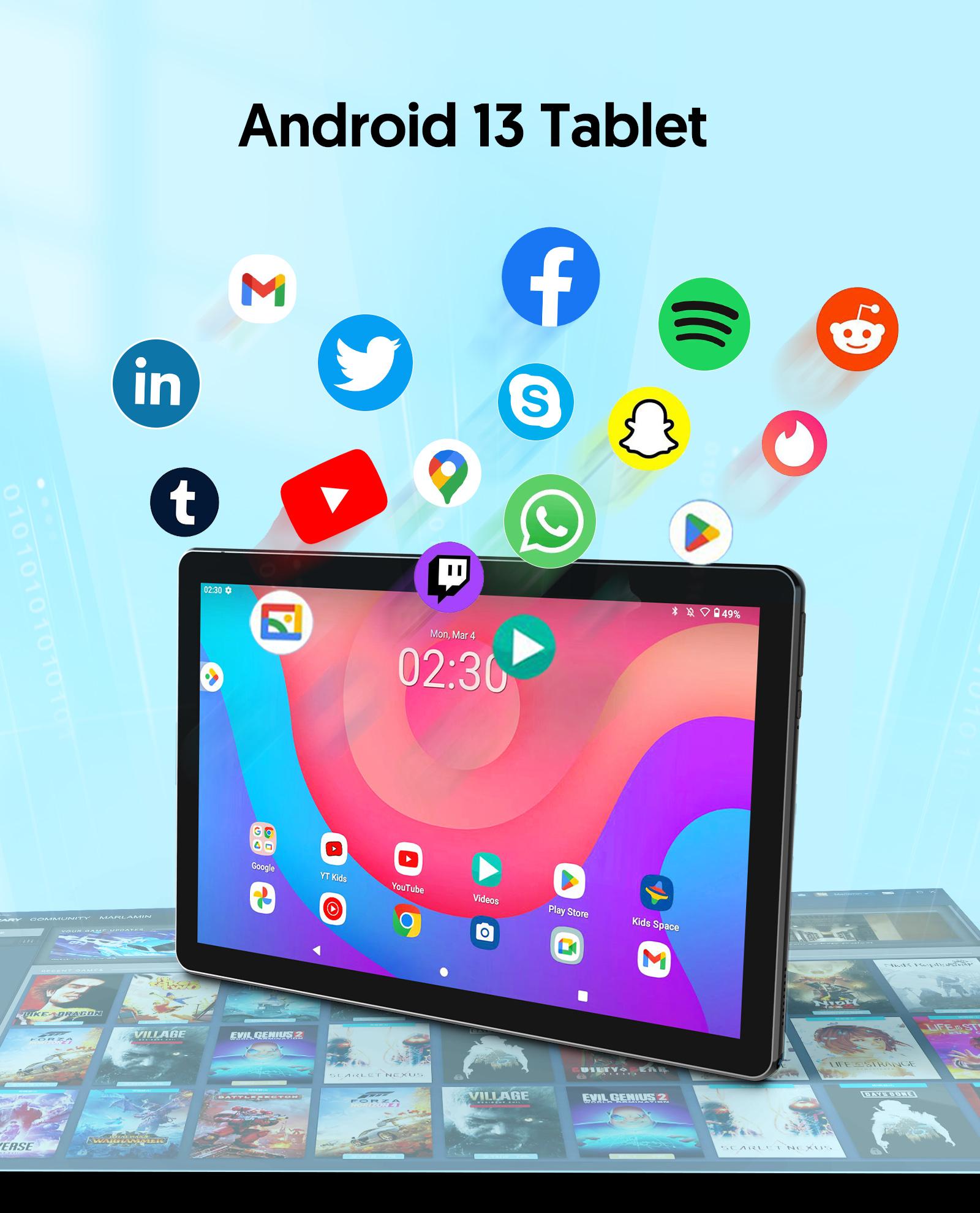 10.1-inch Android 13 Tablet, 7(3+4GB) RAM + 64GB ROM, WiFi, 1280 X 800 HD Display, 6000mAh Battery, Quad Core, Dual Cameras2MP +8MP, Stereo Speakers, USB Cable, Productivity Tablet, Christmas gifts