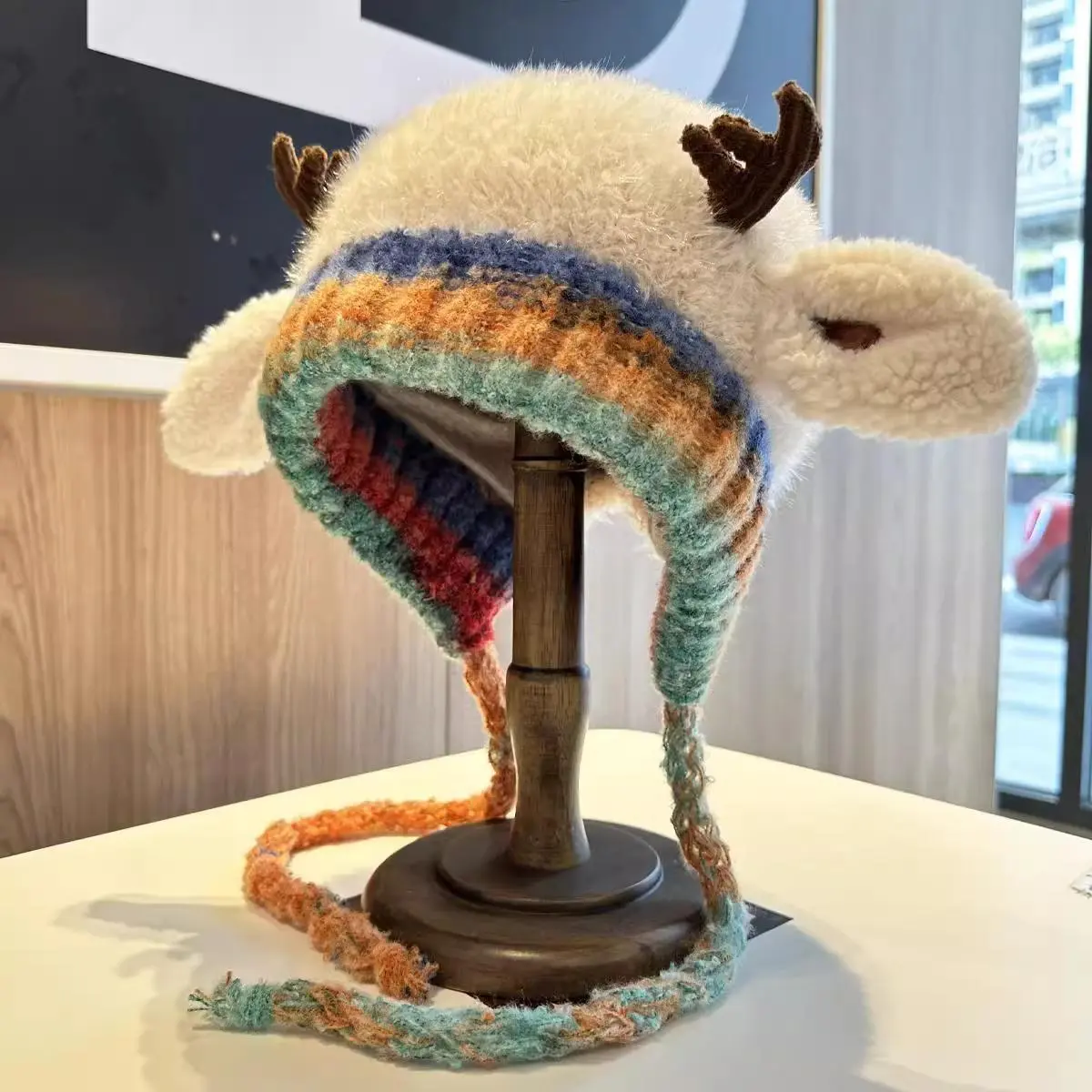 Original design holiday Christmas deer antler hat (can be used as a handbag, a hat with multiple uses) knitted ear protection windproof warm hat, suitable for family adults and children can wear, no limit on the circumference of the head