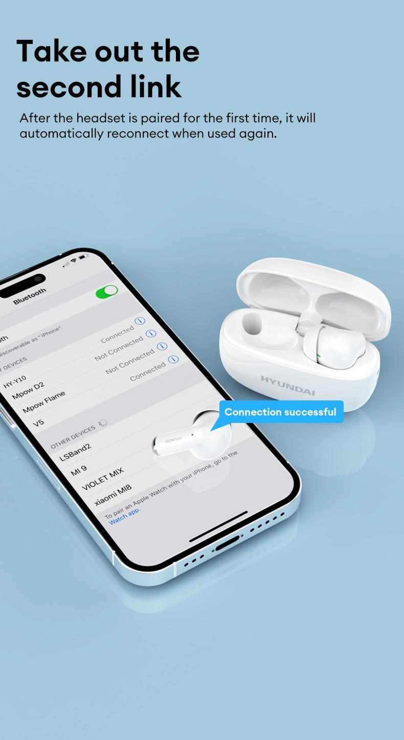 HYUNDAI Y10 Supports 169‑Language Translation Wireless Bluetooth Headphones For Playing Music And Phone Call Fit Ear Design Comfortable To Wear, with Audio Earbuds for Music & Phone Calls