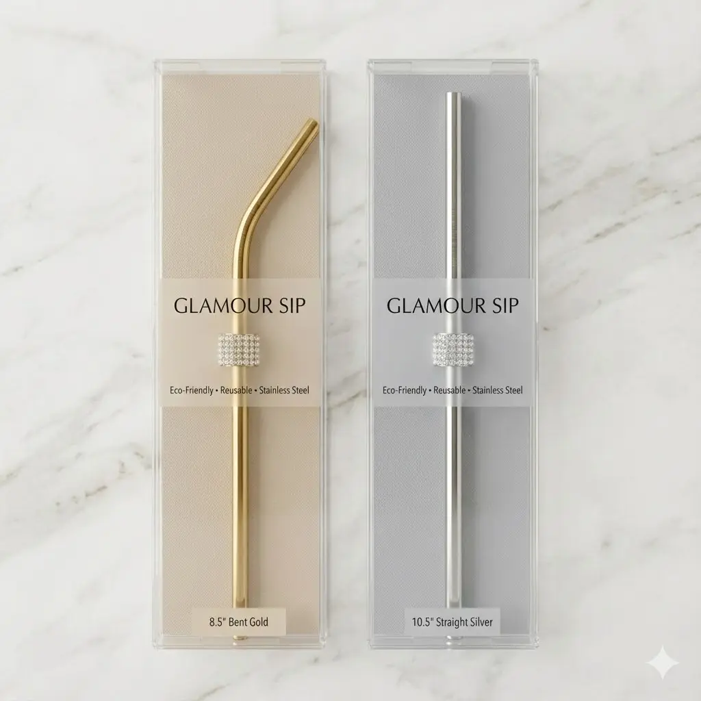Glamour Sip Rhinestone Straw - 8.5-inch 20 oz Stainless Steel, Eco-Friendly - Beverage Drinkware Stylish Drink Straw
