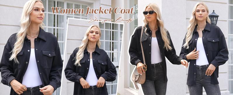 Live Women's Flannel Shacket Jacket with Pockets Casual Fall Coat Long Sleeve Button Down Collared Winter Clothes Fit Chic Outfits Thin