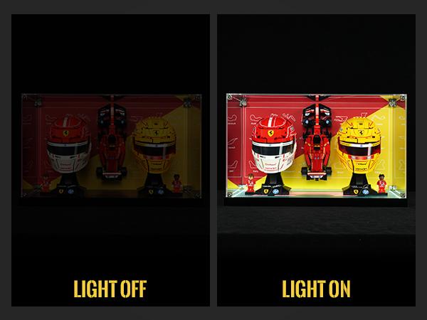 LED Acrylic Display Case, 3-in-1 Collector Showcase with POP Light Effect | Compatible with F1 Car & Helmet Models 77242, 43014 & 43022 (Case Only)