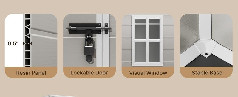 【2 Packages Shipping】Gizoon 5x3 FT Resin Storage Shed Outdoor, Heavy-Duty Resin Shed with Floor for Patio, Lawn, Plastic Garden Sheds Weather-Resistant with Lockable Door for Patio Furniture, Garden Tools