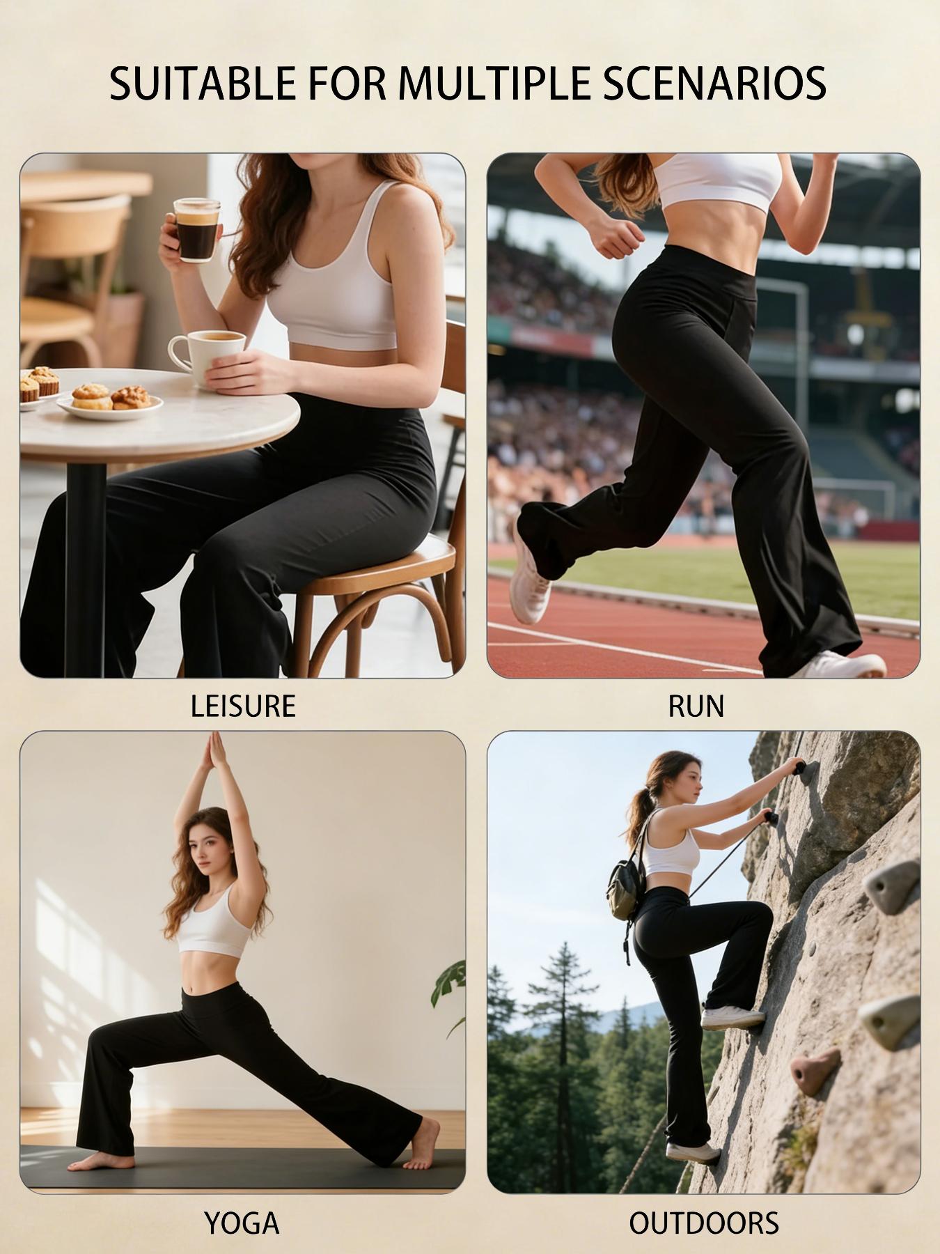 3-Pack Black High Waist Flared Leggings, Yoga & Pilates Flare Pants, Comfortable Stretchy Bell-Bottoms, Slim Fit Versatile Trousers For All Seasons SpringStatements