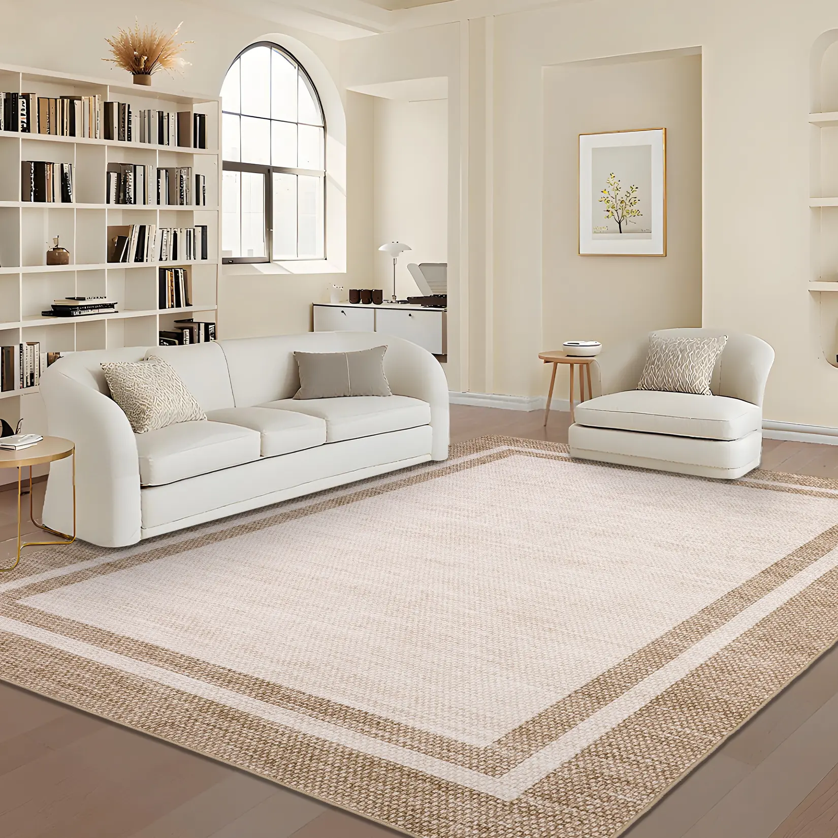 Modern Bordered Rug Washable Area Rug Solid Color Printed Rug Low-pile Stain-resistant Ultra-thin Foldable Interior Decorative Rug for Bedrooms Dining Rooms Offices Playrooms Children's Rooms Laundry Rooms and Entryways