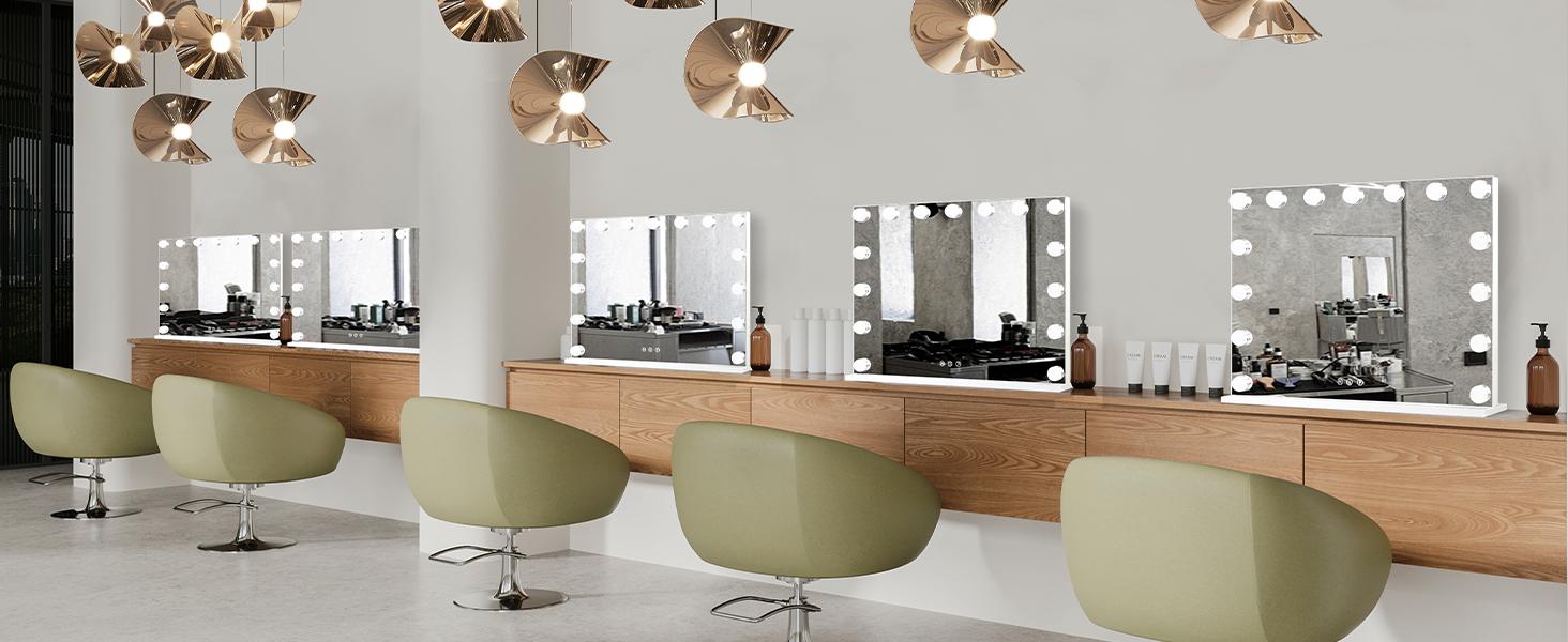 Hoodink Hollywood Vanity Mirror with Lights 15 Dimmable Bulbs 3 Color Lights Make Up Lighted Mirror Aluminum Metal Frame USB Charging Port 23 x 18 inch
