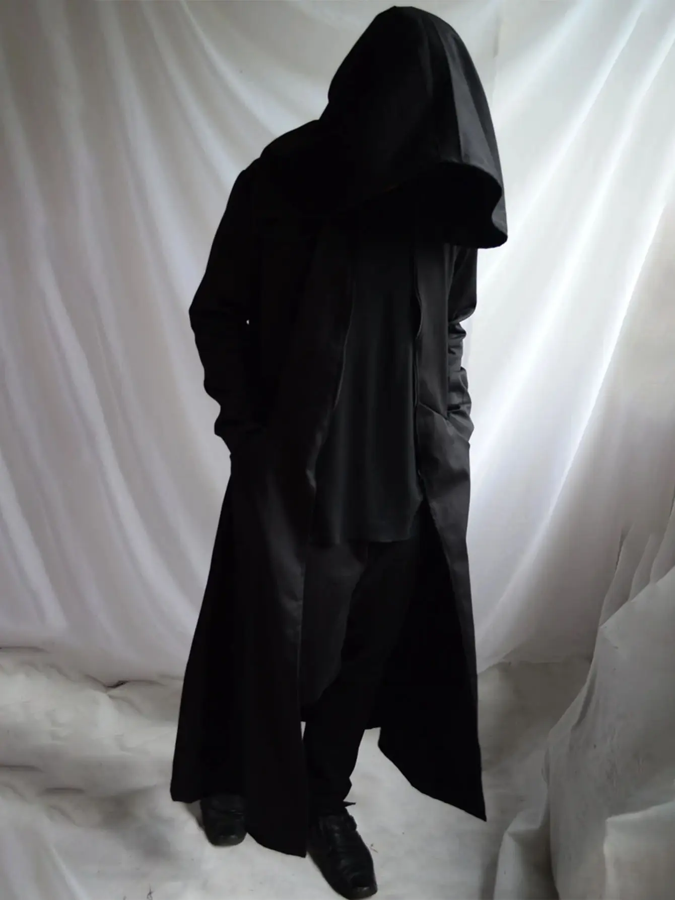 Men’s Hooded Longline Black Cloak – Loose Fit Lightweight Streetwear Outerwear Casual Outfits