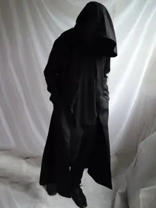 Men’s Hooded Longline Black Cloak – Loose Fit Lightweight Streetwear Outerwear