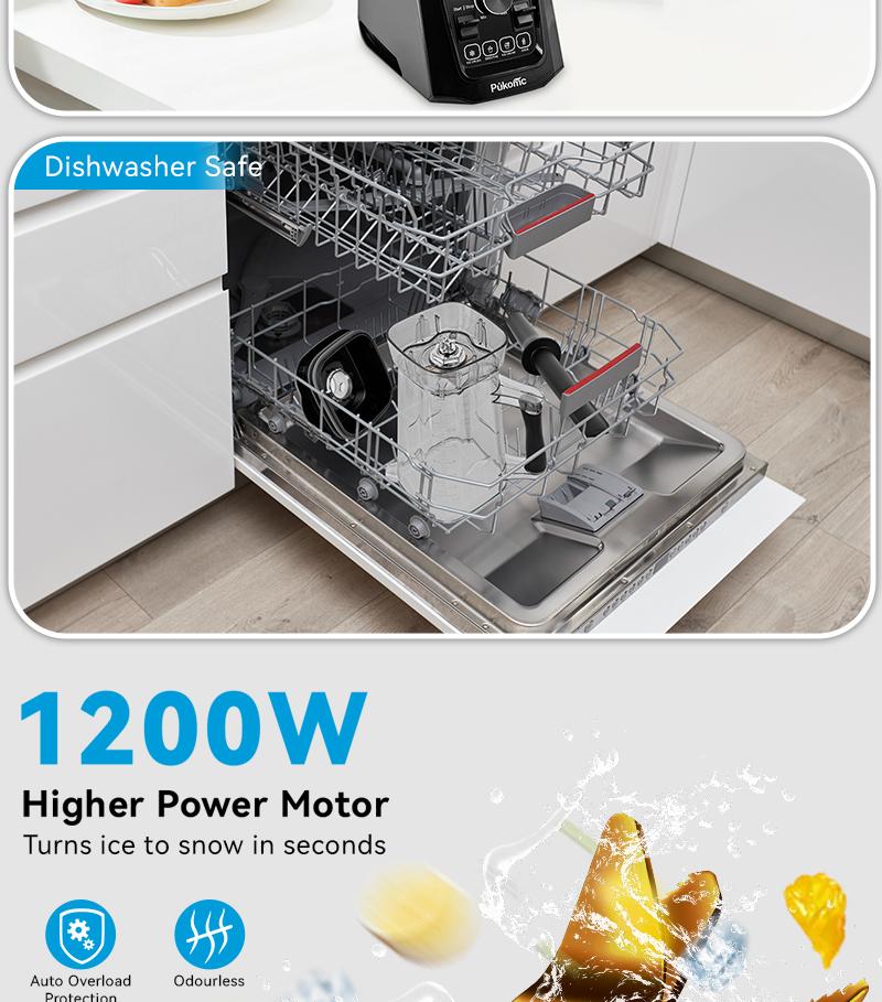 Pukomc Professional 1200W Blender – 9 Speed Settings + Pulse – Ice Crushing, Smoothies, Juicing – 65oz Capacity