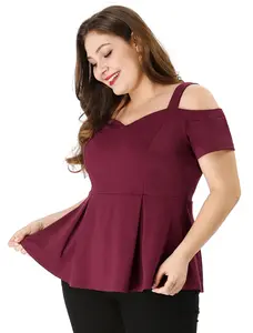 Agnes Orinda Plus Size High Waist Sweetheart Cold Shoulder Peplum Top