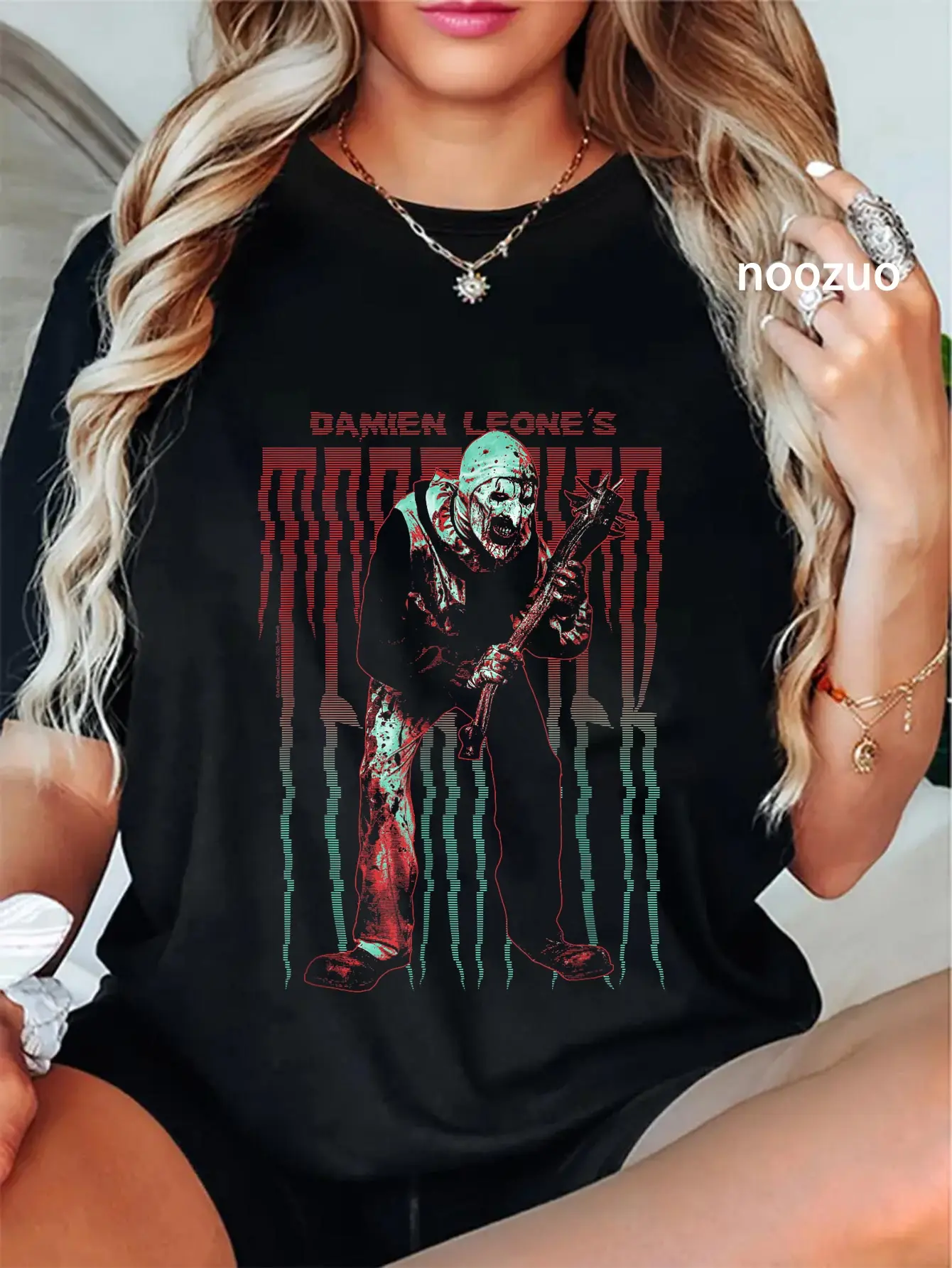 100% Cotton Terrifier Stretched Out Logo with Art The Clown Horror Movie T-Shirt