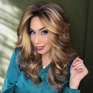 IMstyle Bianca Warm Brown with Golden Blonde Highlight Natural Wavy with Layers Glueless 13*4 Free Parting Lace Front Wig For Daily Wear