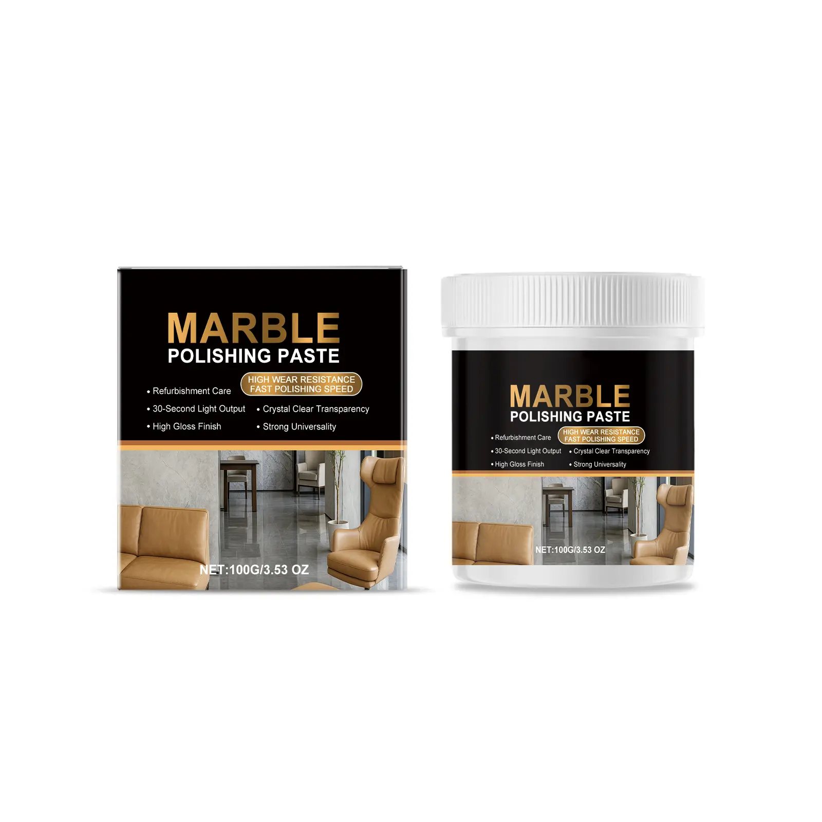 Marble Polishing Paste, Scratch Repair & Stain Remover Cream for Quartz Kitchen Countertops, Gloss Boost Renovation Care Paste for Ceramic Tiles, Household Stone Surface Maintenance & Restoration Cleaning Supplies