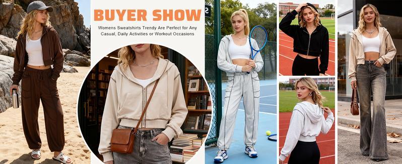 Yeokou Women's Zip Up Y2K  Short Hooded Sweatshirt Colorblock Zip Pullover Top - Stylish Cropped Fit & Comfortable Material for Casual Outings