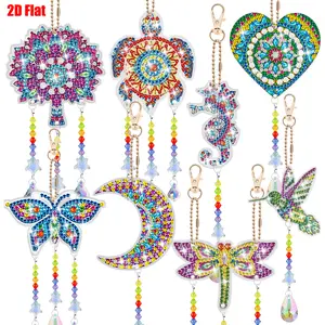 8Pcs DIY Diamond Painting Art Kit - 2D Flat Diamond Art Sun Catcher with Crystal Pendant,Colorful Handmade Craft Hanging Ornament,for Garden Home Decoration