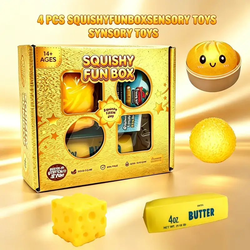 4-Pack Soft Squishy Fun Box Toys - Mixed Slow & Fast Rebound Silicone Balls, Fidget Squishies, Sensory Toy, Assorted Styles, Tactile Fun, Perfect Gifts for Kids' Day, Birthdays, Squishy Balls, Sensory Squishy Ball