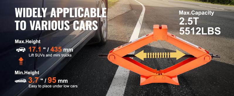 VEVOR Scissor Jack,  2.5 Ton/5512 lbs Scissor Car Jack, 3.7"-17.1" Lifting Range Scissor Lift Jack with Ratcheting Handle and L-Wrench, Portable Tire Jack for Cars Trucks Sedans MPVs