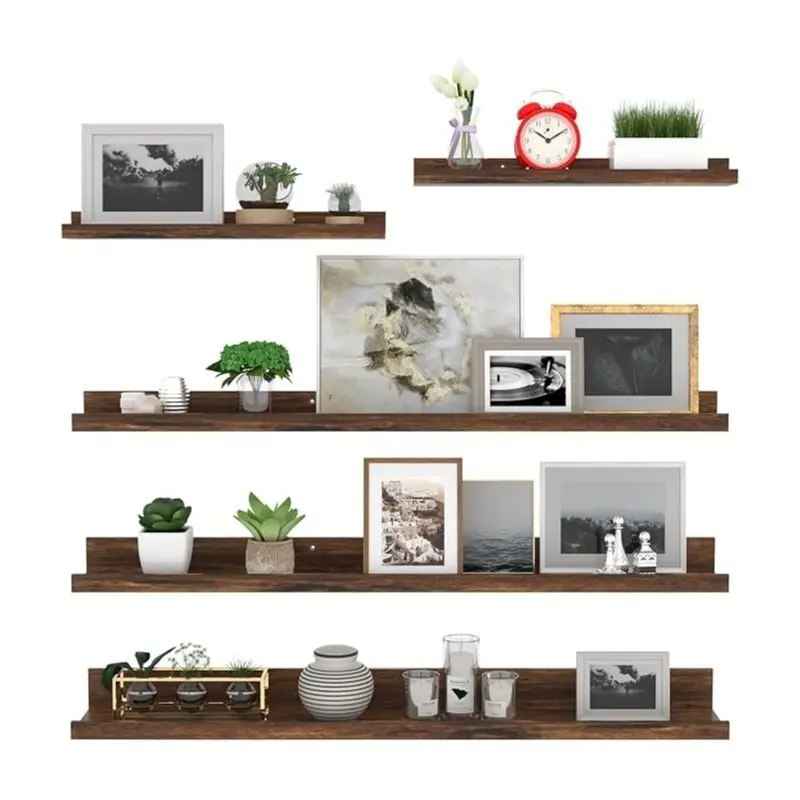 Giftgarden 47 Inch Long Floating Shelves for wall Set of 5, Rustic Wood Wall Shelves for Bathroom, Bedroom, Kitchen, Living Room Storage and Decoration, Brown Picture Ledge