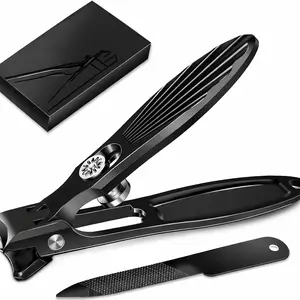 German Nail Clippers for Men Thick Nails with Catcher, Large Toenail Clippers for Seniors with Wide Opening, Heavy Duty Long Handle Fingernail Clipper Sharp Nail Cutter Gifts for Men Women, Black