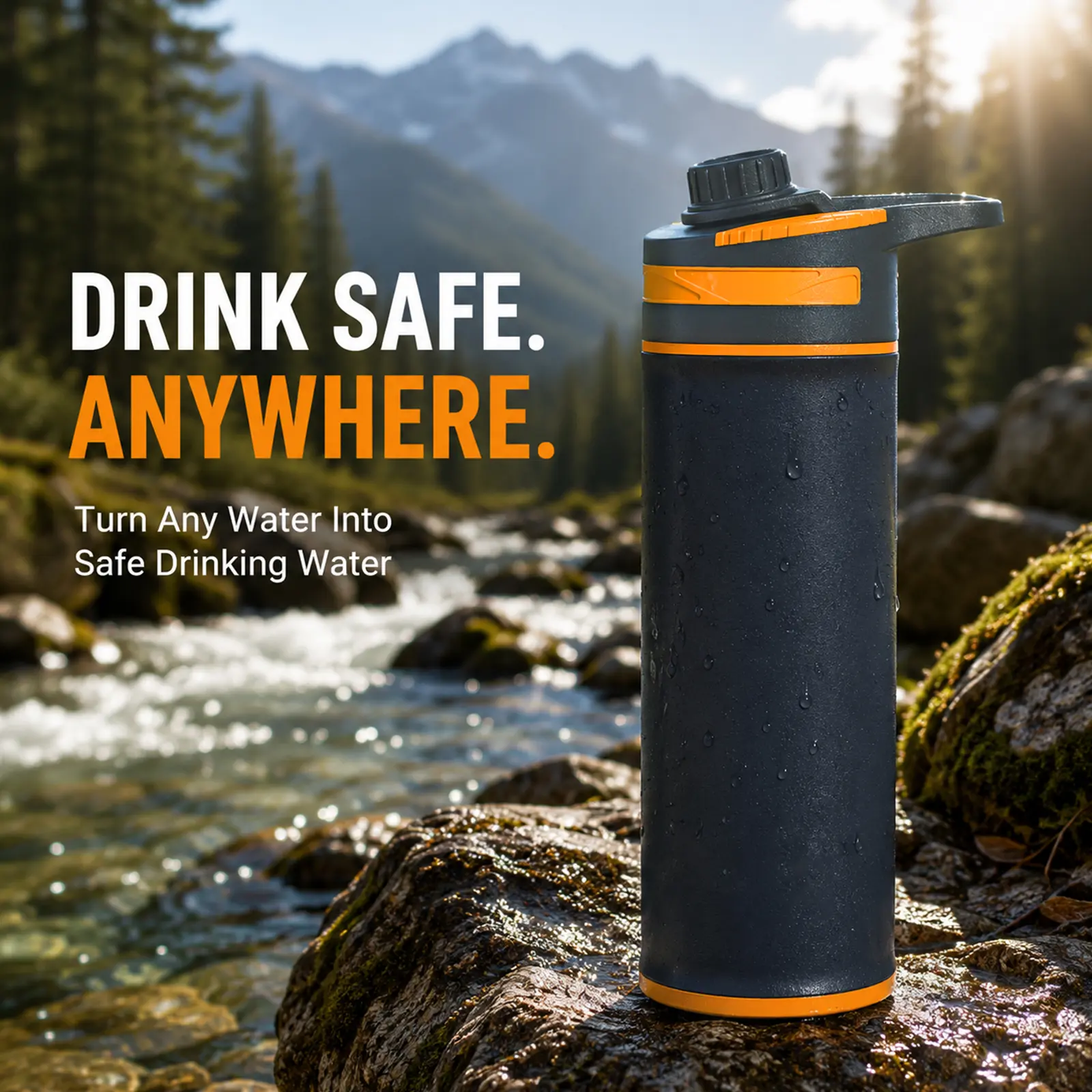 Purewell Portable Press Water Filter Bottle, Water Purifier for Hiking, Camping, Backpacking, Travel, 0.01 Micron UF Membrane, BPA-Free Tritan, Removes 99.999% of Bacteria & Protozoa, 10,000L Long Filter Life, Outdoor Water Filtration System