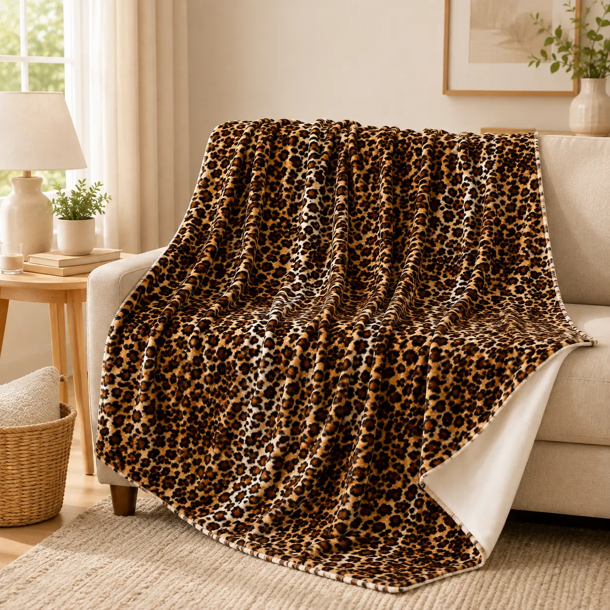 Cozy Leopard Print Fleece Flannel Throw Blanket, Super Soft Lightweight Cheetah Pattern Plush Blanket for Adults & Kids, Warm Anti-Pilling All Season Blanket for Bed Sofa Couch Travel Camping Bedroom Home Decor Gift