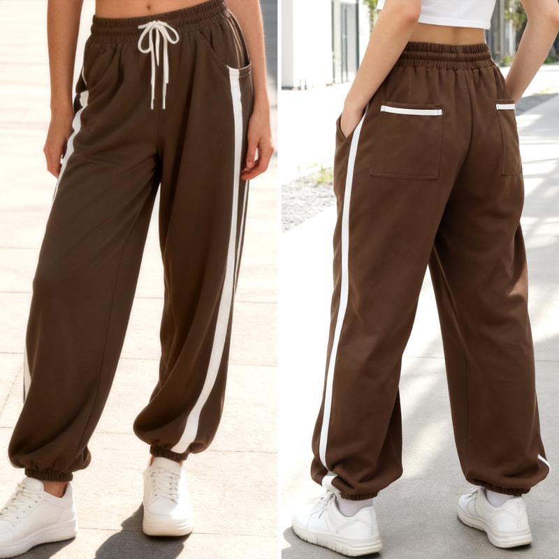 Buenoble Women's Casual Colorblock Stripe Sweatpants Loose Fit Joggers with Elastic Waist Pockets