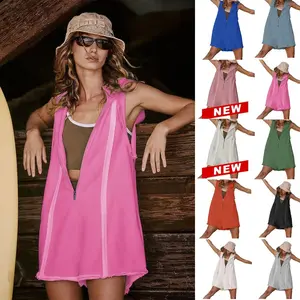 WoodBerry Women's Short Half Zipper Sports Jumpsuit for Fitness Outdoor Leisure Sleeveless Loose hooded Athletic Romper Athleisure Style Summer Sweatshirt with Pockets