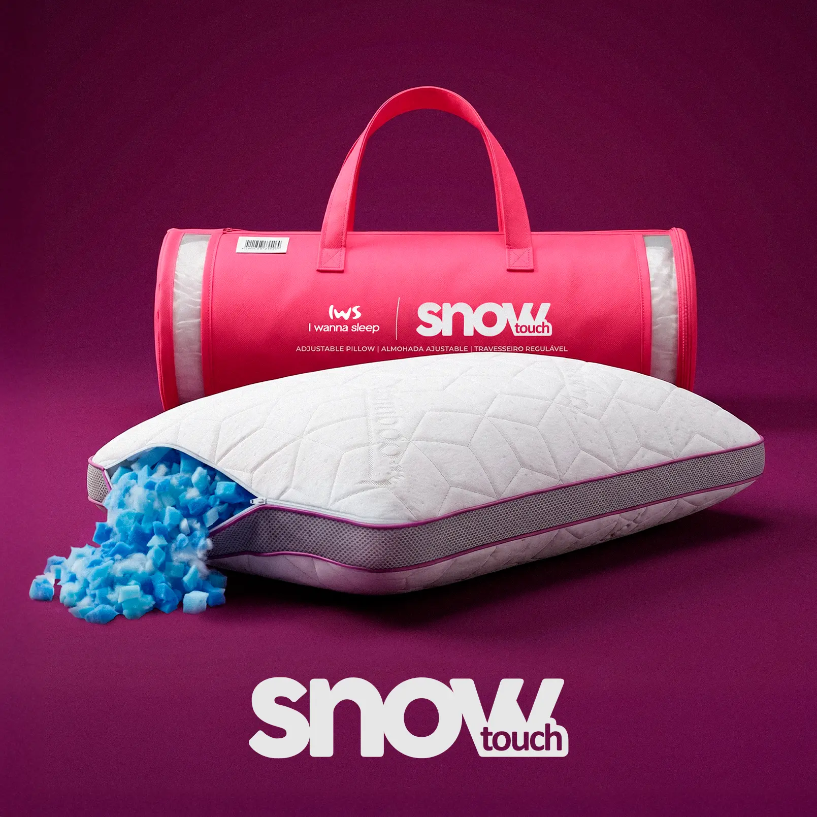 SnowTouch Adjustable Pillow for Sleeping, Shredded Memory Foam Cooling Pillow for Side Sleepers, Customizable Height Bed Pillow for Back, Stomach & Side Sleepers