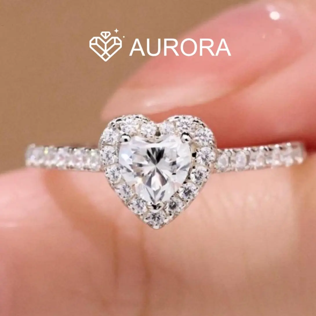 【#176 Cupid】925 Sterling Silver Engagement Wedding Ring, Heart Cluster Ring with Full Heart-Shaped Synthetic Moissanite Main and Side Stones, Engagement Wedding Rings