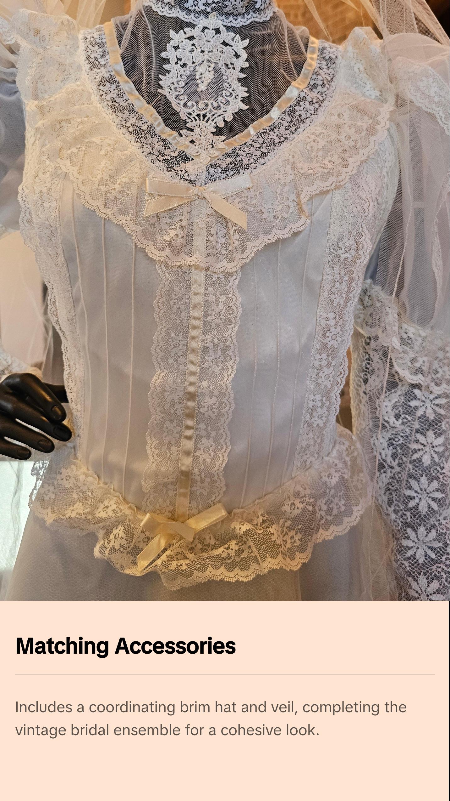 Vintage Ivory Victorian Wedding Gown/ Hat