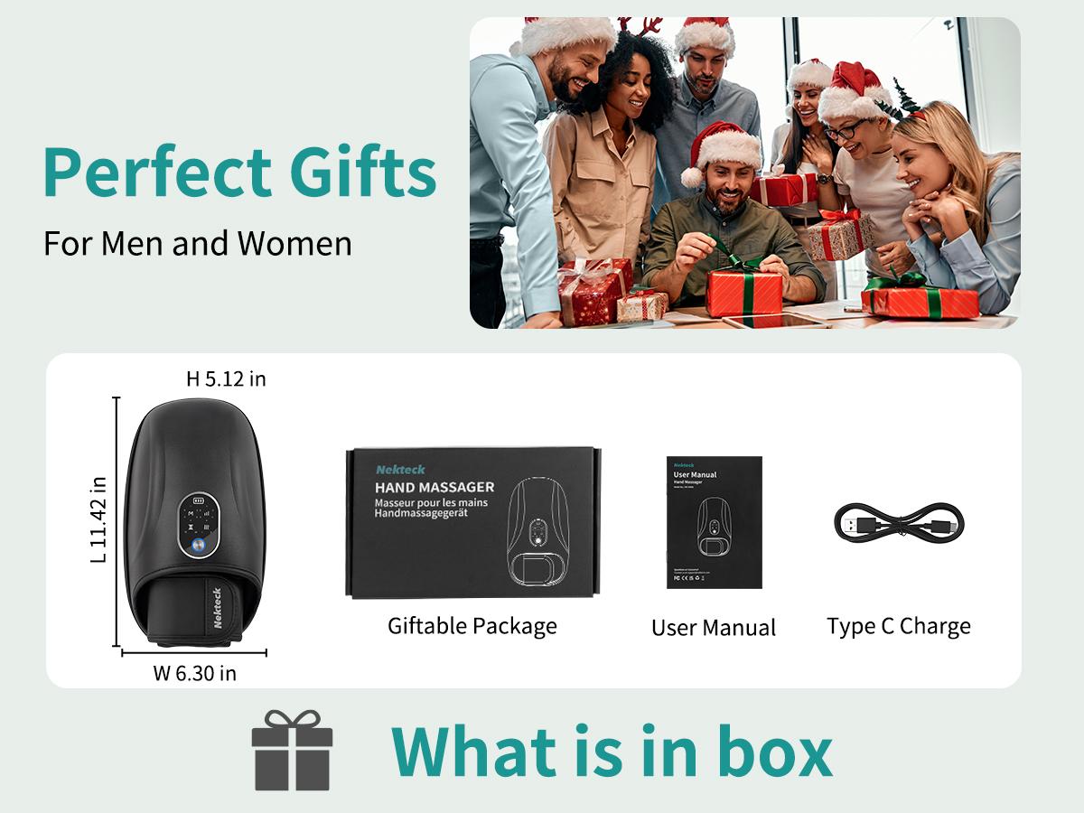 Nekteck Hand Massager with Heat and Compression, 6 Massage Mode, Massage for Wrist, Palm and Finger, Gift for Women Men (Rechargeable)