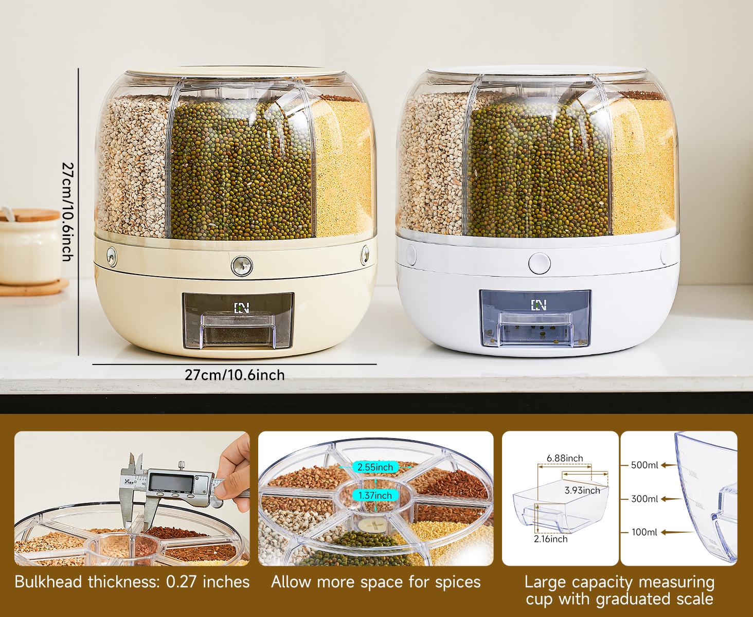 UFORU Moisture-Proof Airtight Grain Dispenser with lid, Multi-Grid Large Capacity Grain Storage,Container Perfect for Rice, Grains, Cereals, Flour, Pet Food & Mini Candies,kitchen organization,food storage containe,food storage container