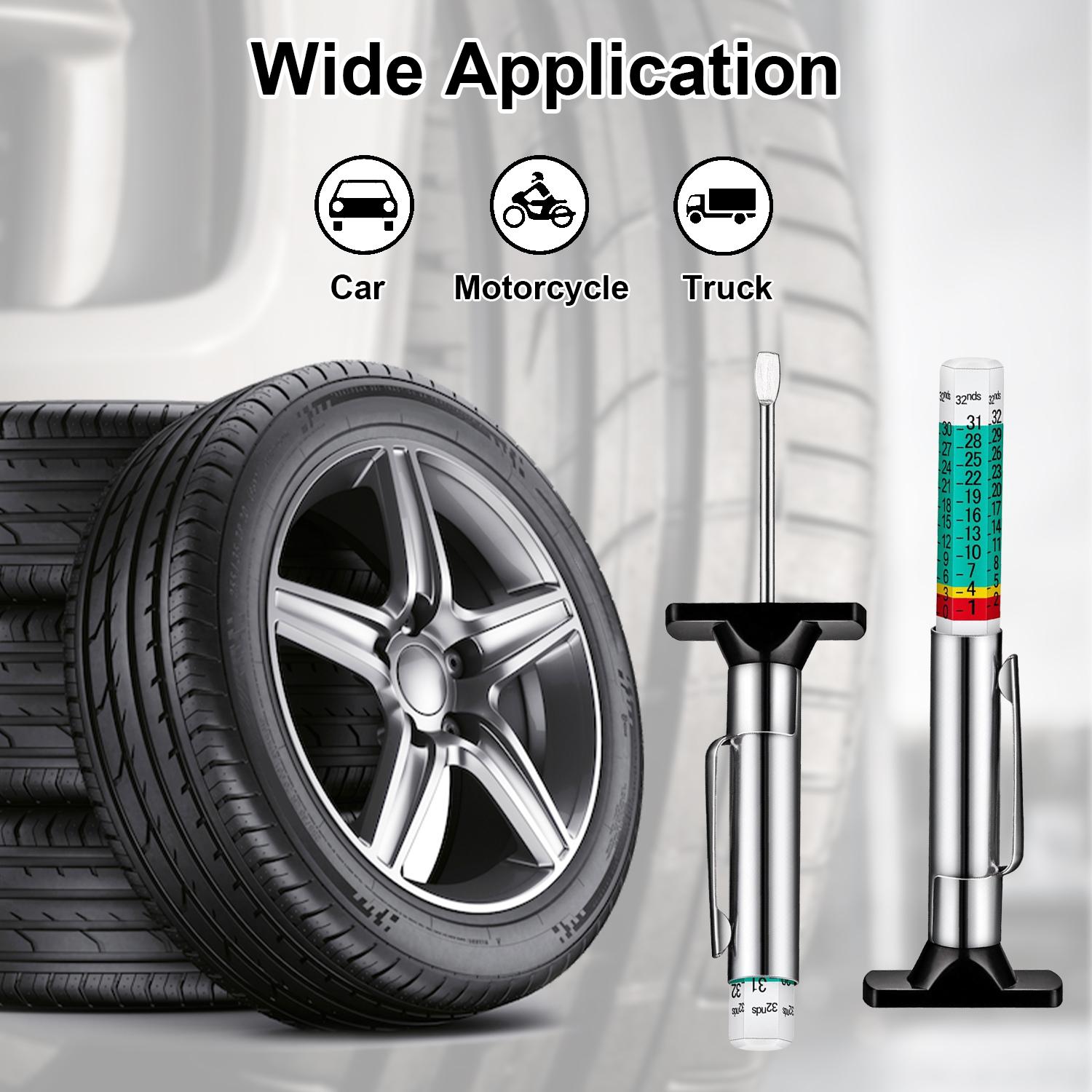 Universal 5PCS Tire Tread Depth Gauge, Color Coded Tire Depth Gauge with Pocket Clip in 1/32 Inch Increments, Accurate Tread Gauge Depth 32nds Measuring Tool for Car, Semi Truck Tire Tread Checker