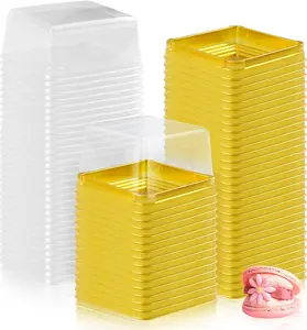 150 Set 3" Mini Cupcake Containers Plastic Square Containers with Lids Cupcake Boxes Muffin Pod Dome Muffin Single Individual Container Box for Wedding Birthday Gifts Supplies (Golden)