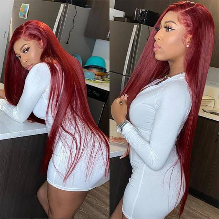 Pizazz Hair 13x4 HD Lace Front Wig Human Hair Wigs 99J Burgundy Straight Lace Frontal Human Hair Wigs with Pre-Plucked Natural Hairline