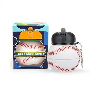 Outdoor Silicone Collapsible Creative Baseball Water Bottle 550ml BPA-Free Leakproof Sports Bottle for Kids & Adults Foldable Space-Saving Eco-Friendly Design