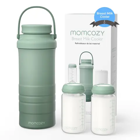 Momcozy 22oz Portable Breast Milk Cooler for Outdoor, 360°Total Cooling for 24Hours, Larger Capacity Travel Breastmilk Chiller with 2pcs Baby Bottles for Breastmilk Storage, Essentials Insulated Flask Leakproof Insulated Tumbler