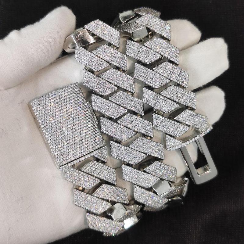 Pass Diamond Test GRA Moissanite 25mm Wide 6Rows 925 Solid Silver Cuban link chain for Rapper Hip Hop VVS Iced Out Necklace