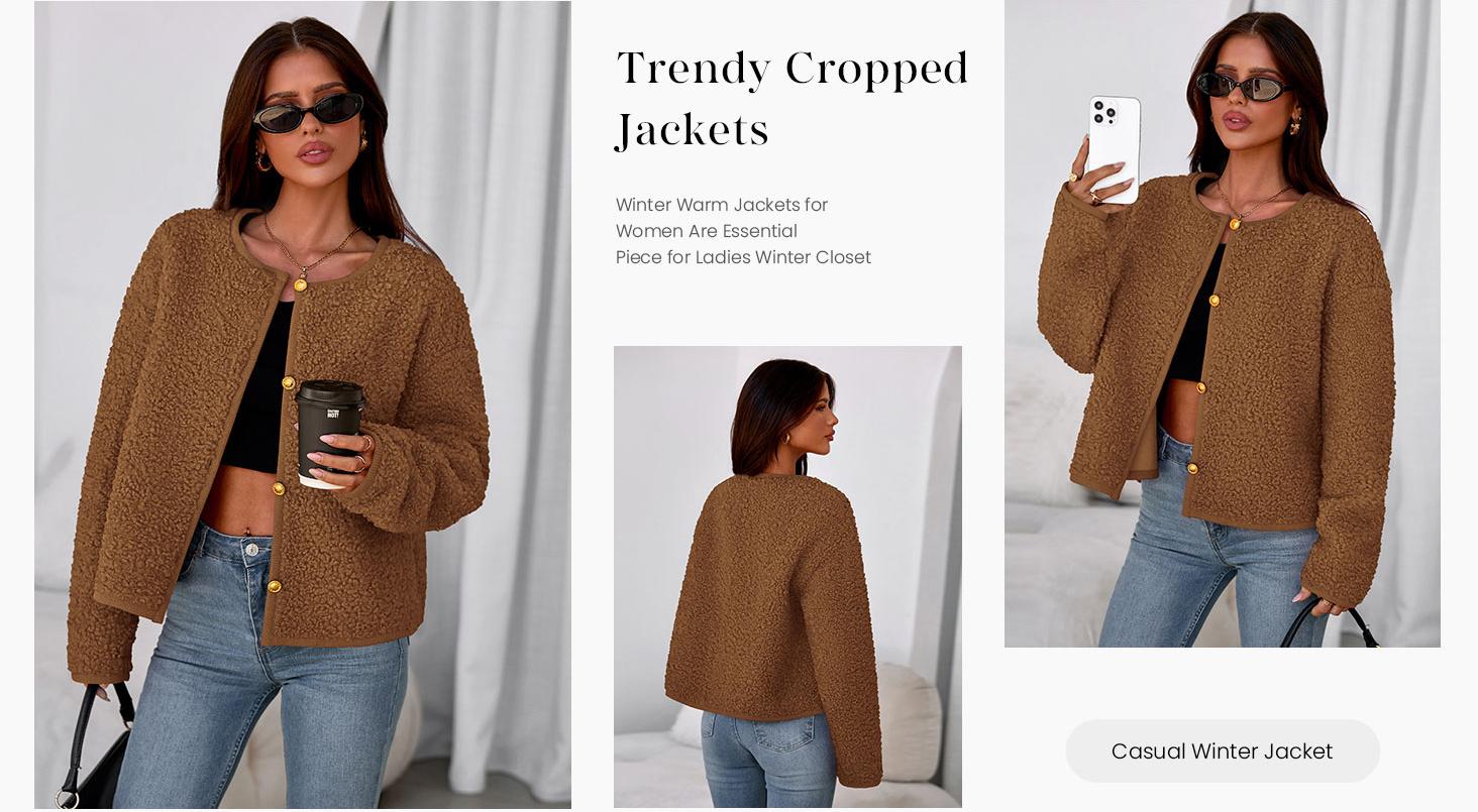 PRETTYGARDEN Women's Winter Coat Teddy Bear Soft Faux Fur Jacket Fuzzy Fleece Cropped Outerwear with Buttons Warm Cozy Fall Fashion Coat Trendy Cute Jackets for Women Winter Essentials - Casual Long Sleeve Fitted Crewneck Minimalist