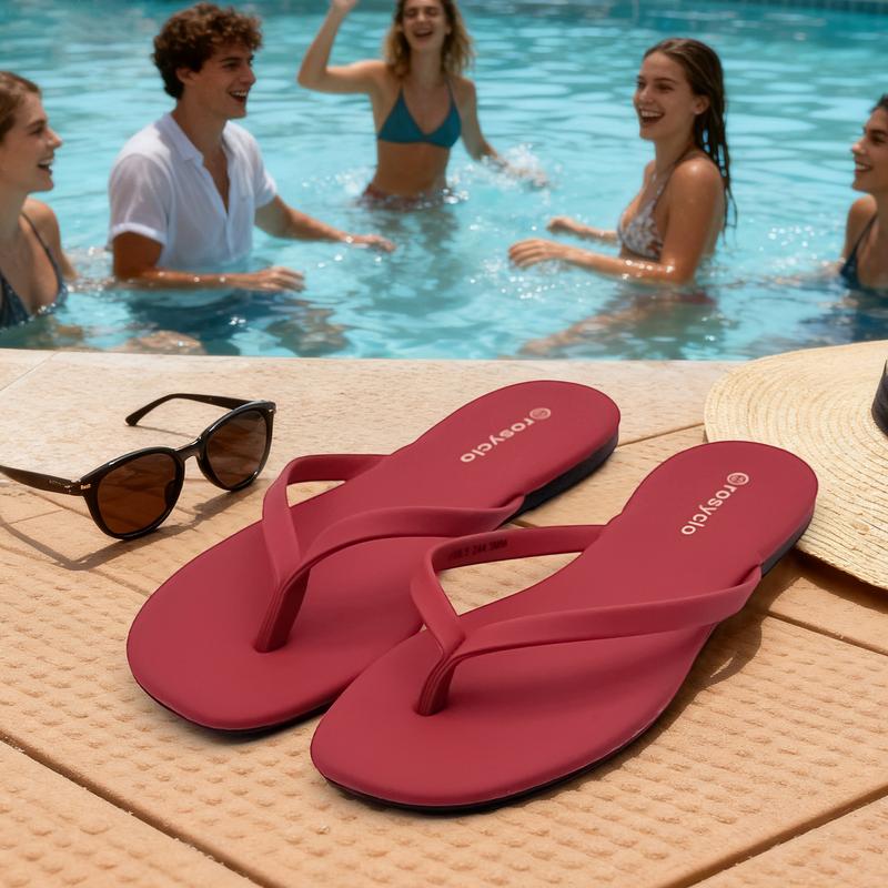 Lumubby Classic Women's PU Flat Flip-Flops Durable Slip-Resistant Slippers for Indoor Outdoor Beach Pool Use Square-Toe Design Mirror-Surface Finish Unisex Stylish Lightweight