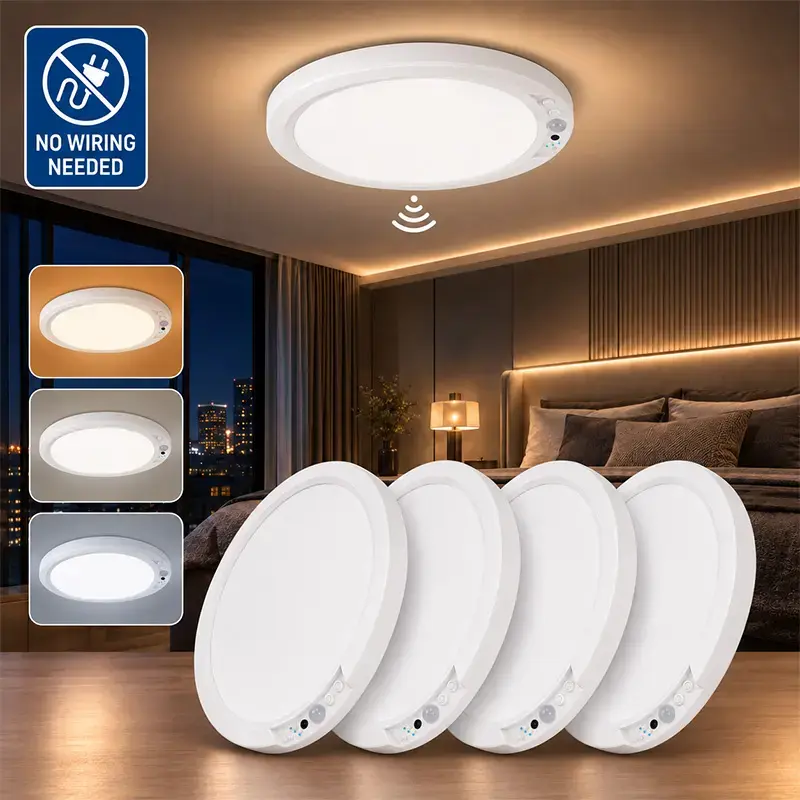 Qawtor Rechargeable Motion Sensor Ceiling Light, 4000mAh Wireless Magnetic LED Closet Light with Remote, 3 Color Temperatures Dimmable Indoor Light for Hallway Bedroom#tiktokshopstocku