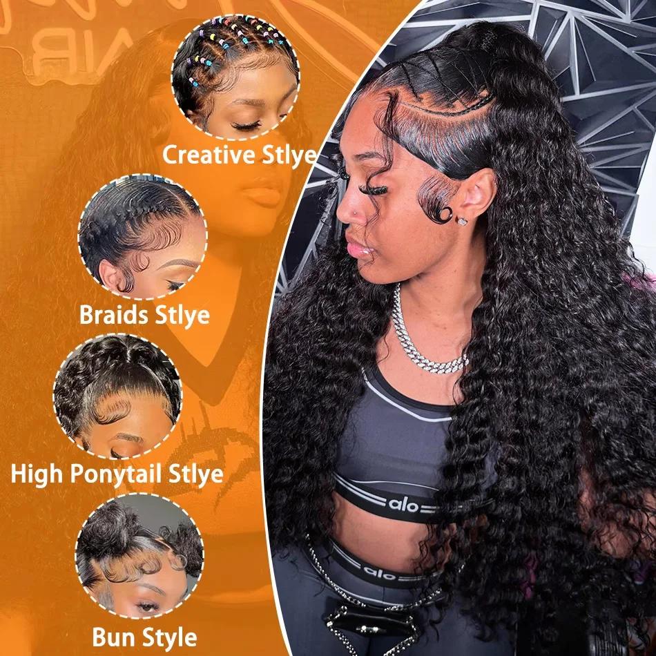 Loose Deep Curly 30 38 Inch 13X6 Hd Lace Frontal Human Hair Wigs Brazilian Water Wave 13X4 Lace Front Wig 180 Density Kinky Curly Virgin Human Hair Wigs Pre Plucked Natural Hairline