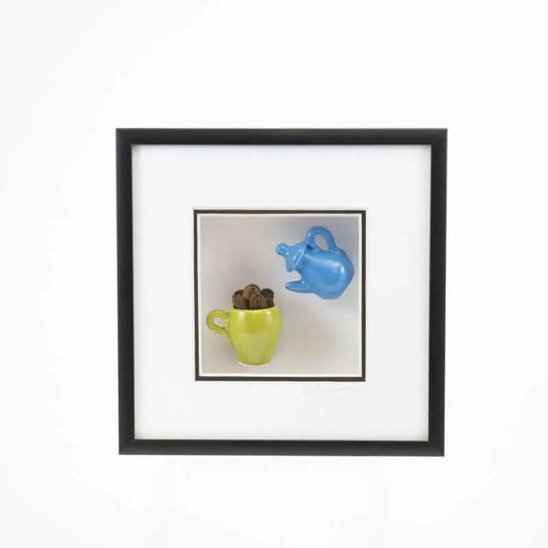 6x6 Shadowbox with Blue Teapot & Green Mug